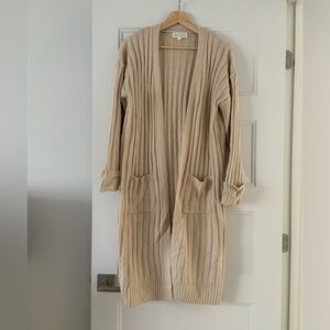 Long beige knit sweater cardigan